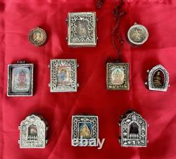 10 Lot Exquisite Tibetan Vintage Old Buddhist Gau Boxes Silver & Other Metals