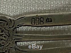 10 Pieces Vintage 800 Silver Fork/Knife Flatware Ornate Couple Handle 226G