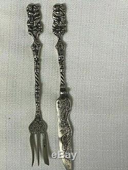 10 Pieces Vintage 800 Silver Fork/Knife Flatware Ornate Couple Handle 226G