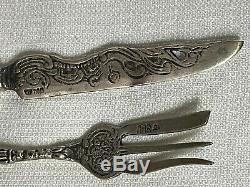 10 Pieces Vintage 800 Silver Fork/Knife Flatware Ornate Couple Handle 226G