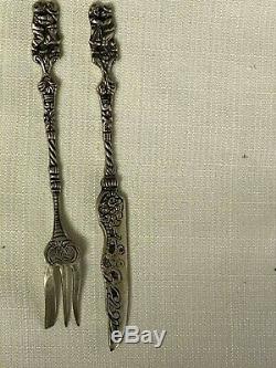 10 Pieces Vintage 800 Silver Fork/Knife Flatware Ornate Couple Handle 226G