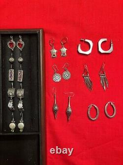 12 Pairs Of Gorgeous Vintage Sterling Silver Earrings Some With Unknown Stones