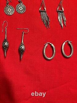 12 Pairs Of Gorgeous Vintage Sterling Silver Earrings Some With Unknown Stones