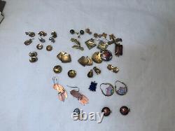 17 Pair Vintage Sterling or 14k Gold Enamel-Guilloche Earrings 5 Pendants, 1 Pin