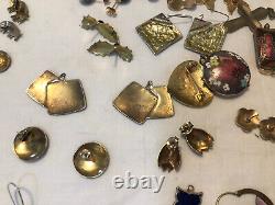 17 Pair Vintage Sterling or 14k Gold Enamel-Guilloche Earrings 5 Pendants, 1 Pin