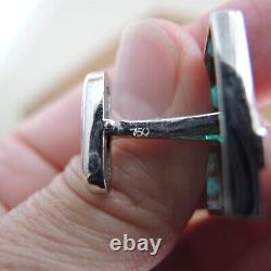 18k White Gold Emerald Diamond Cufflinks Handmade Heavy Pair 25 g Estate Vintage