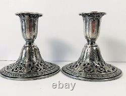 1930s Silver 945 Candlestick Pair Forbes Reticulated Pierced Filigree