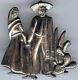 1940's Vintage Mexico Silver Romantic Couple Holding Hands & Cactus Pin Brooch