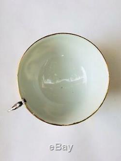 1950's Pair Tea Cup Saucer Vintage Sterling Silver 875 Porcelain Etched Vietnam
