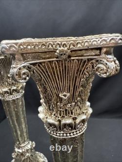 19th Century Sheffield Plate Silver Corinthian Candle Holders Pair (2) Weighted