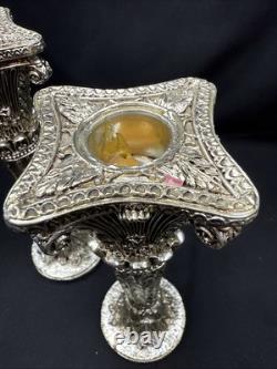 19th Century Sheffield Plate Silver Corinthian Candle Holders Pair (2) Weighted