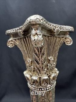 19th Century Sheffield Plate Silver Corinthian Candle Holders Pair (2) Weighted