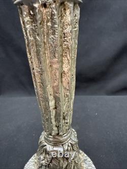 19th Century Sheffield Plate Silver Corinthian Candle Holders Pair (2) Weighted
