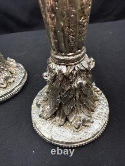 19th Century Sheffield Plate Silver Corinthian Candle Holders Pair (2) Weighted