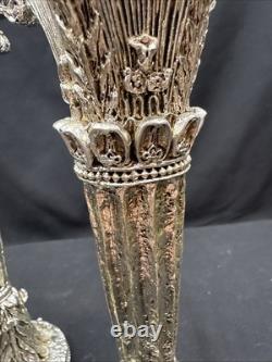 19th Century Sheffield Plate Silver Corinthian Candle Holders Pair (2) Weighted