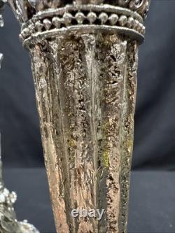 19th Century Sheffield Plate Silver Corinthian Candle Holders Pair (2) Weighted