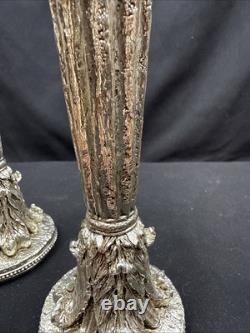 19th Century Sheffield Plate Silver Corinthian Candle Holders Pair (2) Weighted