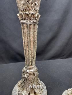 19th Century Sheffield Plate Silver Corinthian Candle Holders Pair (2) Weighted