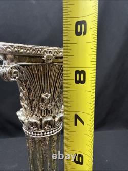 19th Century Sheffield Plate Silver Corinthian Candle Holders Pair (2) Weighted