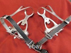 1 Pair 1980's Vintage Campagnolo 305/501 C-Record Pedals with XL Alloy Toe clips