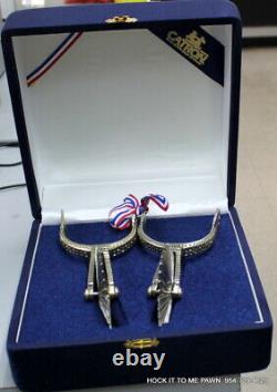 1 Pair of Vintage Antique Chilean Spurs Iron Silver Chile In Presentation Box