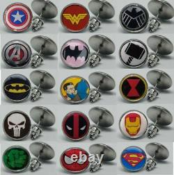 1 X Pair Superhero Cartoon Comic Logo Steel Stud Earrings Jewellery Ear Ring