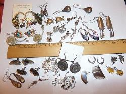 23 Lot Pairs Of Earrings Vintage Sterling Silver Alpaca More