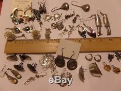 23 Lot Pairs Of Earrings Vintage Sterling Silver Alpaca More