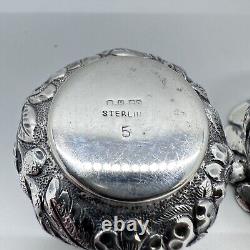(2) Antique Pair Sterling Silver 925 Repousse Floral Salt Cellars Set Vintage