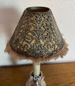 2 Antique Sterling Silver Spring Loaded Candle Holder With Pink Filigree Shades