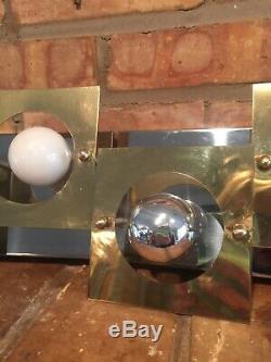 2 Large Vintage Modern Op Art Mid Century Sconce Wall Light Pair Vanity Fixtures