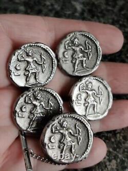 2 Pair Artemis Archer Tetradrachm Greek Coin Vintage Cuff Links + Tie Tack