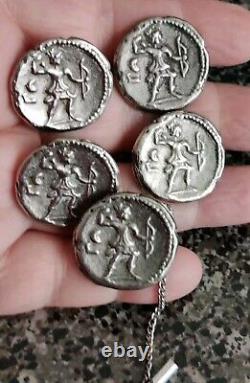 2 Pair Artemis Archer Tetradrachm Greek Coin Vintage Cuff Links + Tie Tack