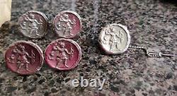 2 Pair Artemis Archer Tetradrachm Greek Coin Vintage Cuff Links + Tie Tack