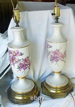(2) Pair MINT Vintage LENOX Porcelain Ceramic Table Lamps Pink Dogwood