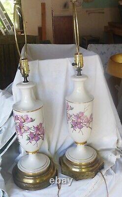 (2) Pair MINT Vintage LENOX Porcelain Ceramic Table Lamps Pink Dogwood