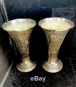 2 Pair Old Victorian Antique/Vintage Silver Plated Flower VASES Urns Cups Ornate