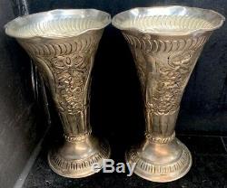 2 Pair Old Victorian Antique/Vintage Silver Plated Flower VASES Urns Cups Ornate