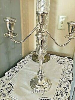 2 VINTAGE LUNT PAIR STERLING SILVER 3-CANDLE CANDELABRA. 925 1970s -13.25