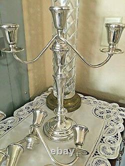 2 VINTAGE LUNT PAIR STERLING SILVER 3-CANDLE CANDELABRA. 925 1970s -13.25