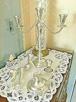 2 VINTAGE LUNT PAIR STERLING SILVER 3-CANDLE CANDELABRA. 925 1970s -13.25