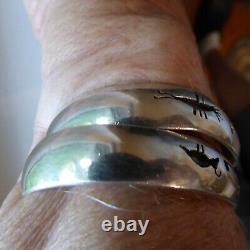 2 VTG Sterling Silver Overlay Style Stamped Cuff Bracelets Total 47.7 Gr Signed