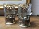 2 Vintage Russian Sterling Silver Tea Cup Holder And Pressed Glass Signed Pair