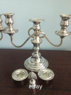 2 Vintage Silver Plate Sheffield Candelabras 3 Nozzle Candle Stick Holders DsVa
