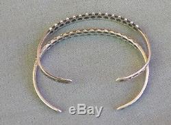 2 Vintage Southwestern Fred Harvey Era Silver Stamped Beaded Cuff Bracelets Pair