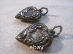 (2) Vintage Sterling Silver Repousse Puffy Heart Charms Pair