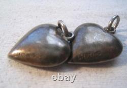 (2) Vintage Sterling Silver Repousse Puffy Heart Charms Pair