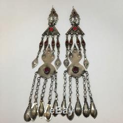 2x Pair Old Afghan Turkmen Tribal ATS Tassel Pendant Tribal German Silver, TK84