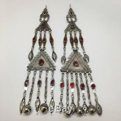 2x Pair Old Afghan Turkmen Tribal ATS Tassel Pendant Tribal German Silver, TK93