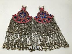 2x Pair Vintage Afghan Kuchi Pendant Jingle Chain Boho ATS Statement, KC274